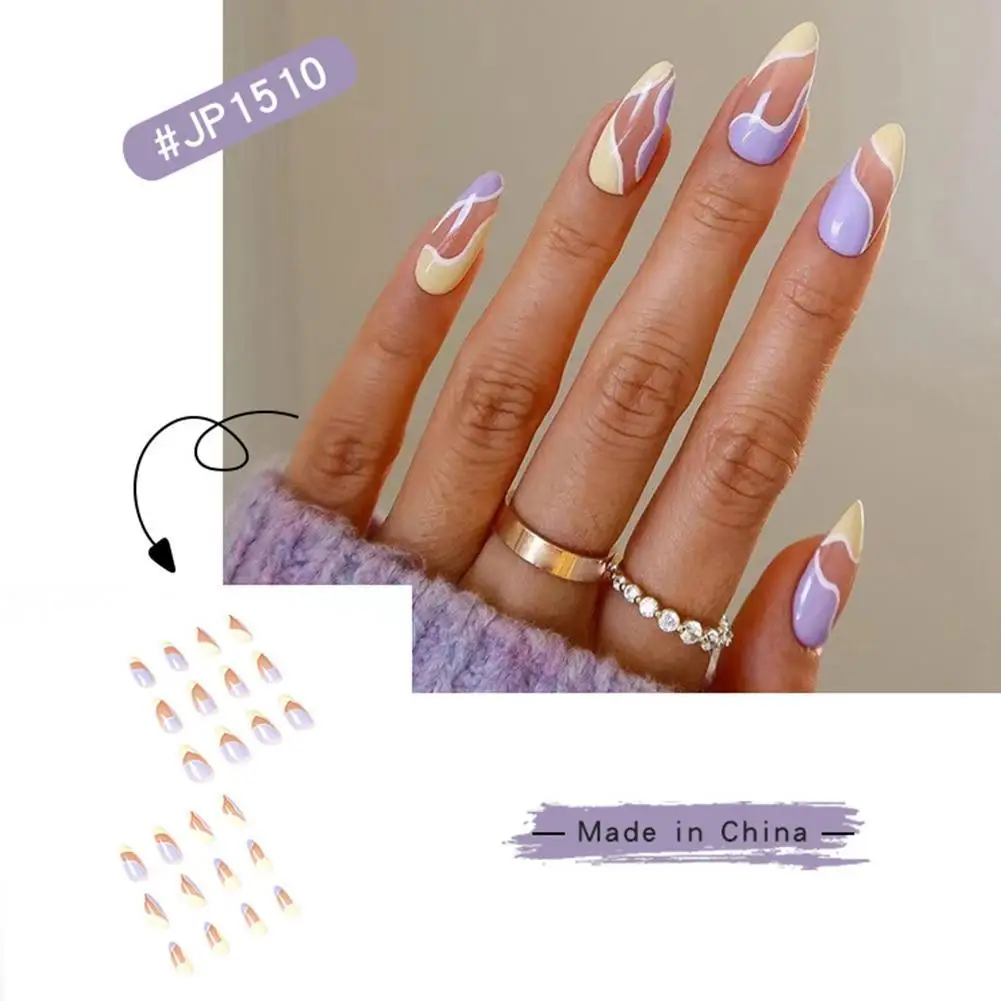 24 шт. Длинные накладные ногти на французский балет для ногтей искусственные с
