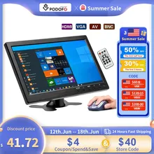 Podofo 10.1" LCD HD Monitor Mini TV & Computer Display Color Screen 2 Channel Video Input Security Monitor With Speaker VGA