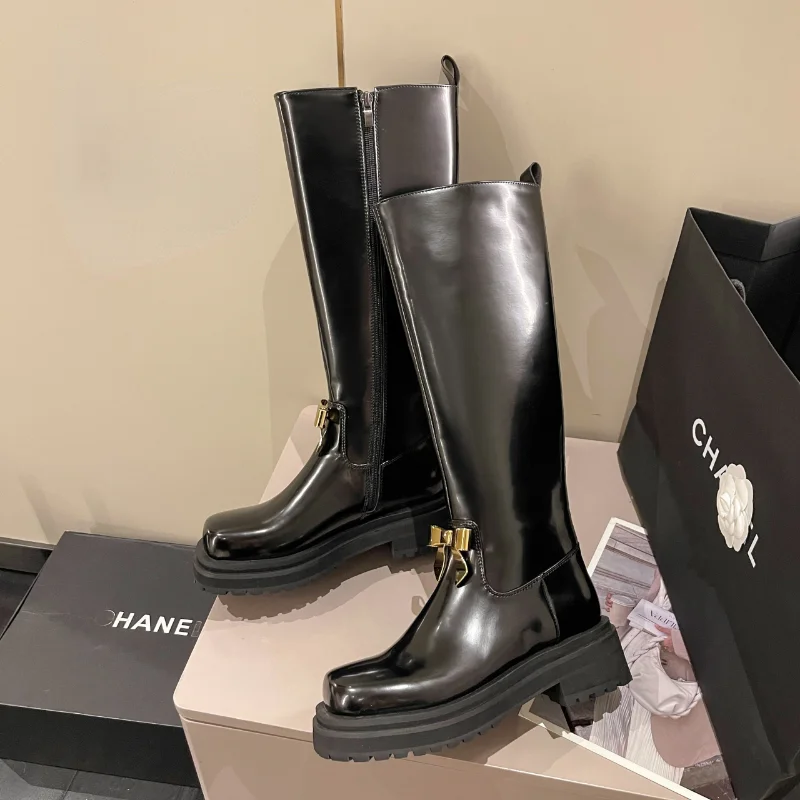 2023 New Winter Women's Boots Fashion Thick Sole Bow New Boots Warm Chain Thick Designer Botas Mujer Boots Women Platform Shoes