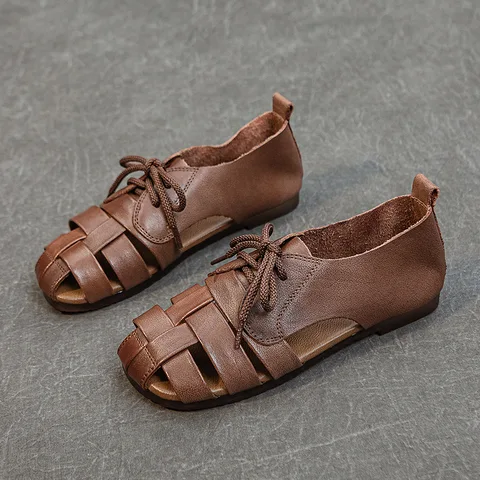 Сандалии из натуральной кожи ручной работы, женские босоножки в стиле ретро с мягкой подошвой, удобная летняя обувь в римском стиле
