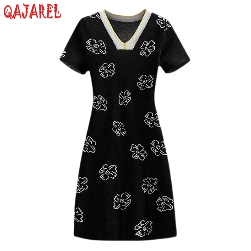 

Женское трикотажное платье-Мини с V-образным вырезом и цветочным принтом