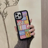 korean embroidery rhombus lattice flower plush soft case for iphone 7 8 puls x xr xs 11 12 13 pro max lovely protection cover