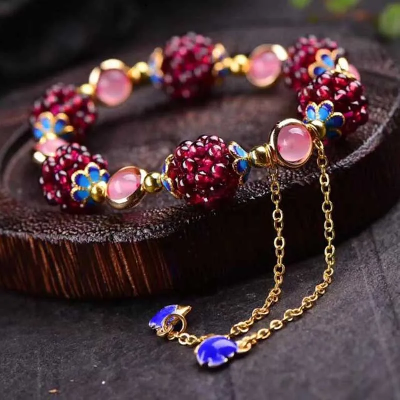 

Charms Bracelet Natural Garnet Stone Bracelet Women Female Ethnic Multi-Circle Pomegranate Party Jewelry Gift Wholesale