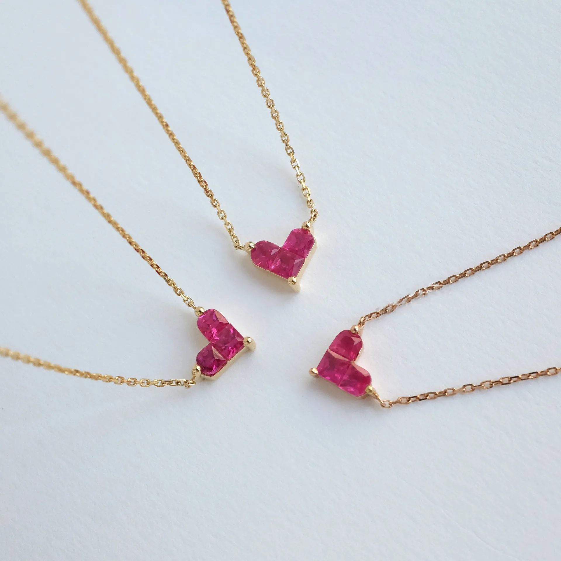 

14K Gold Pink Heart Pendant Necklace Real 925 Silver Choker Pink Zirconia Dainty Necklace Cute 2023 New Trend