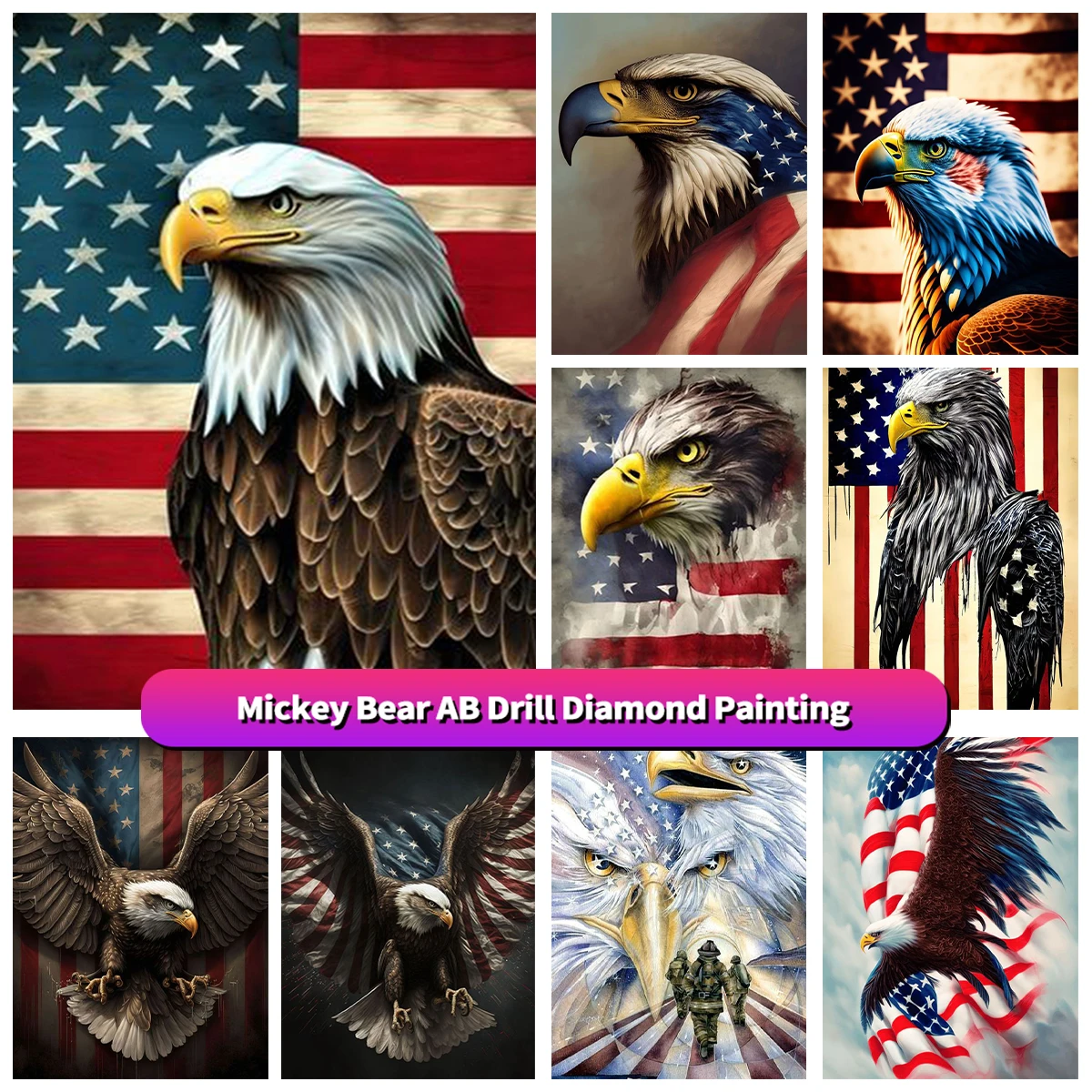 

American Flag Eagle 5d Diy Diamond Painting Full Rhinestone Cross Stitch Embroidery Animal Birds Home Decor Children's Gift