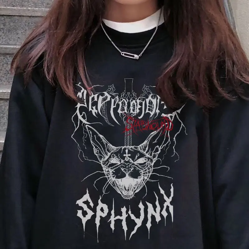 

Толстовка с длинным рукавом и принтом готического котенка, популярная новинка, лидер продаж, одежда для улицы, удобная женская одежда на вес...