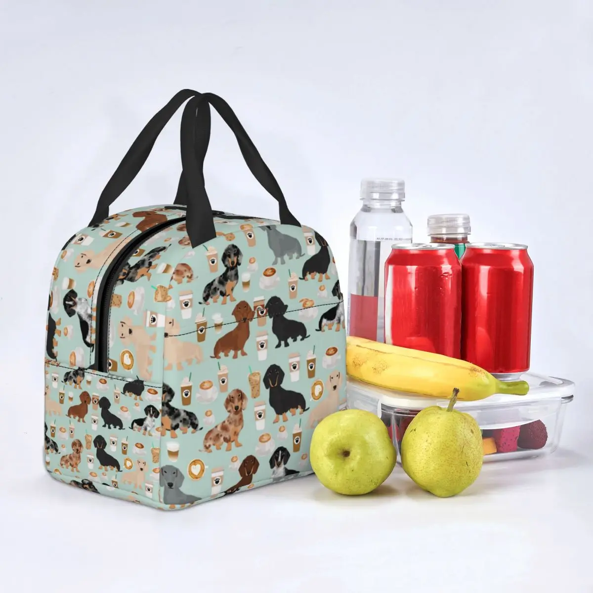 Lunch Bags for Men Women Dachshund Dogs Coffee Insulated Cooler Bag Portable School Animal Canvas Lunch Box Bento Pouch