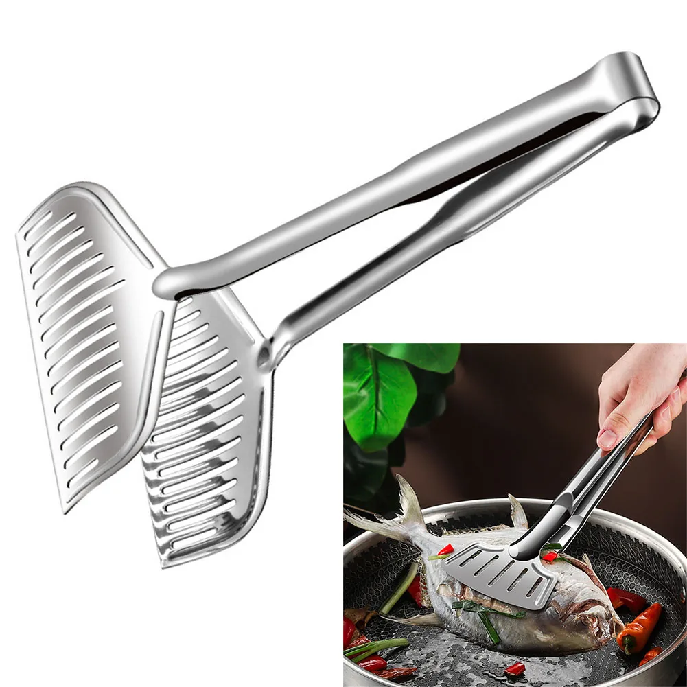 

Barbecue Cooking Tongs Stainless Steel Fried Fish Flipping Spatula Tongs Clip For Fish Beef Steak Bread BBQ Grilling Tools