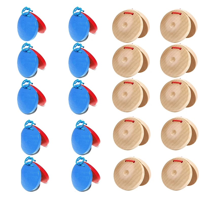 

10Pcs Wooden Castanet Percussion Instrument-Hand Finger Castanets Party Classroom DIY Rhythm Music Musical