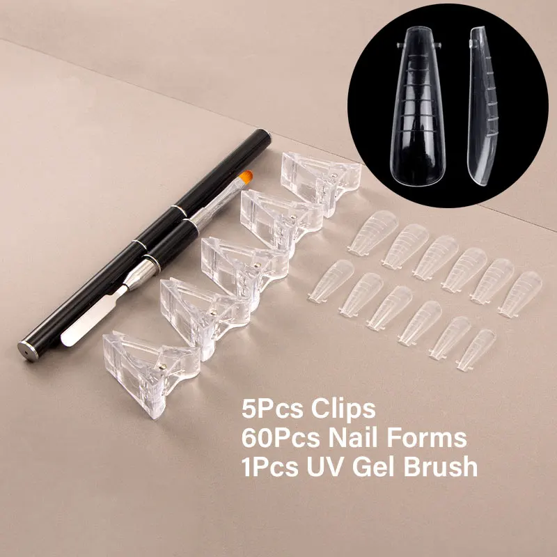 

120/60Pcs Poly Extension Gel Dual Nail Form Coffin Nails Clear DIY Ballerina Fake Nails Tips Full Cover Upper Forms Mold