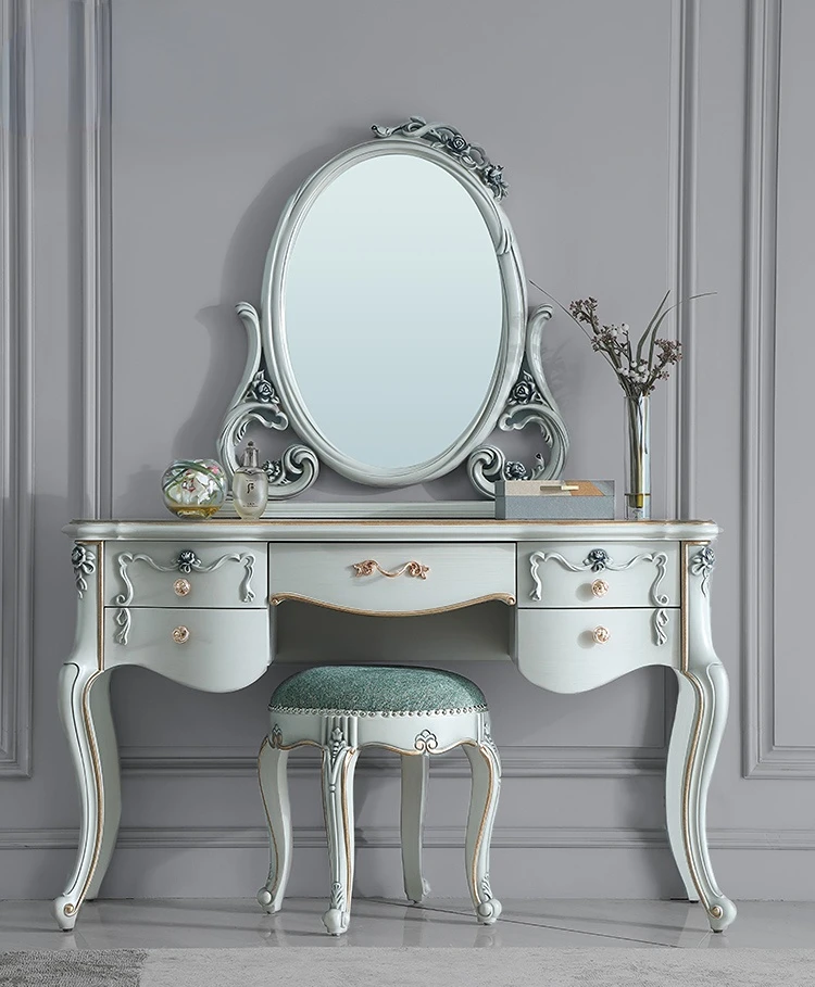 

Court French furniture European solid wood dresser master bedroom embossed make-up table makeup mirror assembly