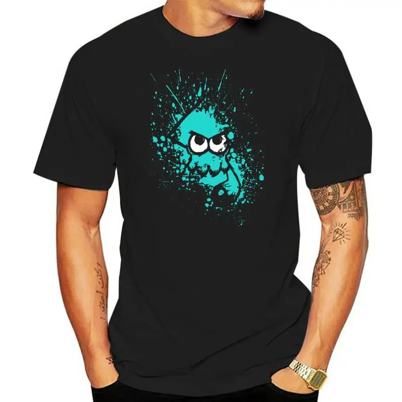 

Men tshirt Splatoon Black Squid with Blank Eyes on Cyan Splatter Mask Unisex T Shirt Printed T-Shirt tees top