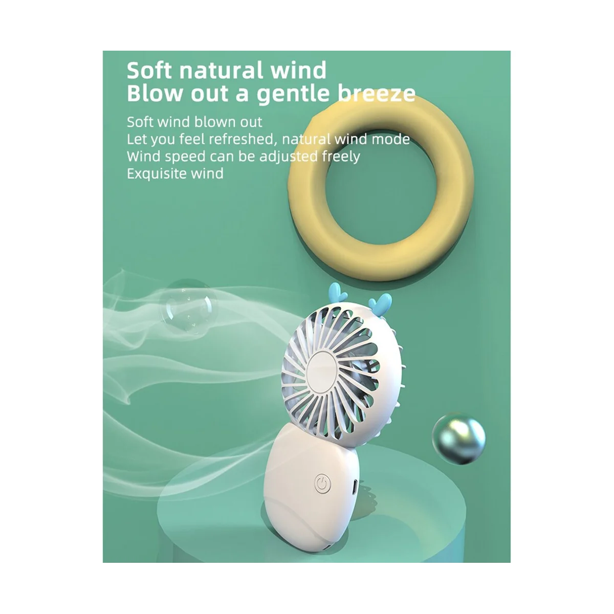 

Summer Portable Mini Fan Small Pocket Fan Cartoon Fan Hand- Fan for Outdoor Mini Electric Fan,Green