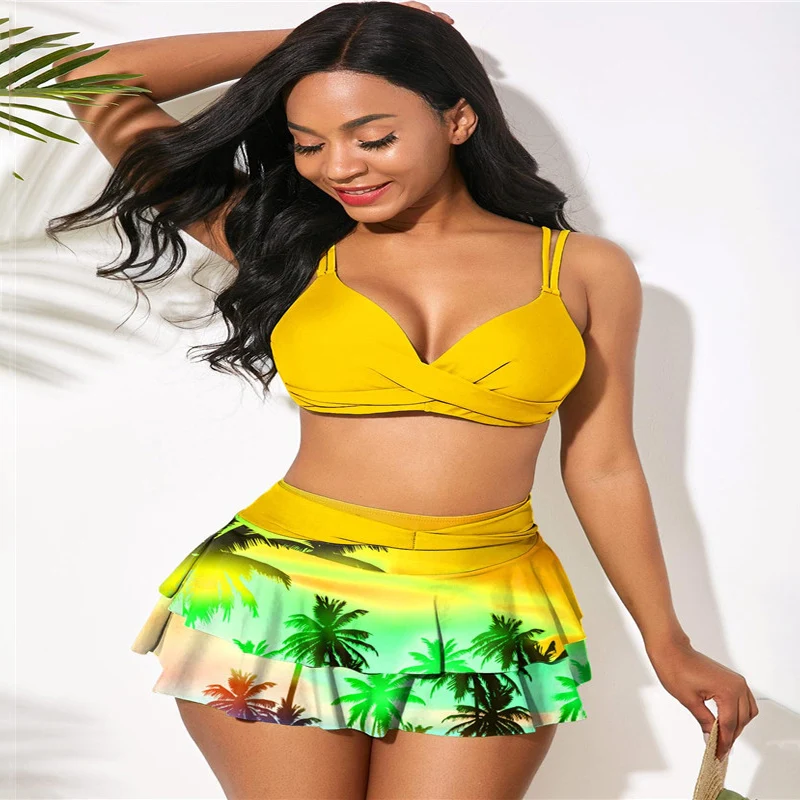 

2022 Summer Floral Ruffled Sexy Bikini Set Women High-waisted Two Piece Swimsuit Women Beach Bathing Suit Swimwear Biquinis 3XL