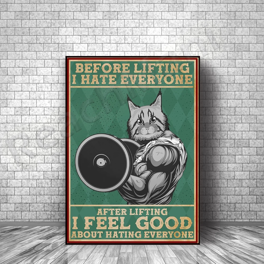 

black cat before lift i hate everyone after lift i feel good hate everyone poster decor canvas print picture