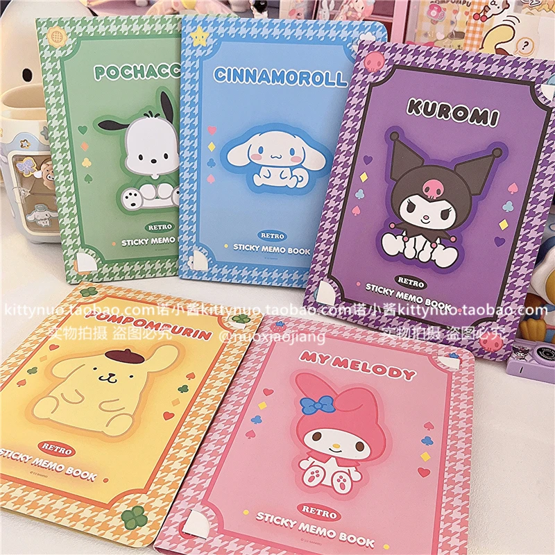 Kawaii My Melody Kuromi Cinnamoroll Posted-It Notes Suit Anime Sanrioed Girl's Heart Tearable Note Pad Handbook Material