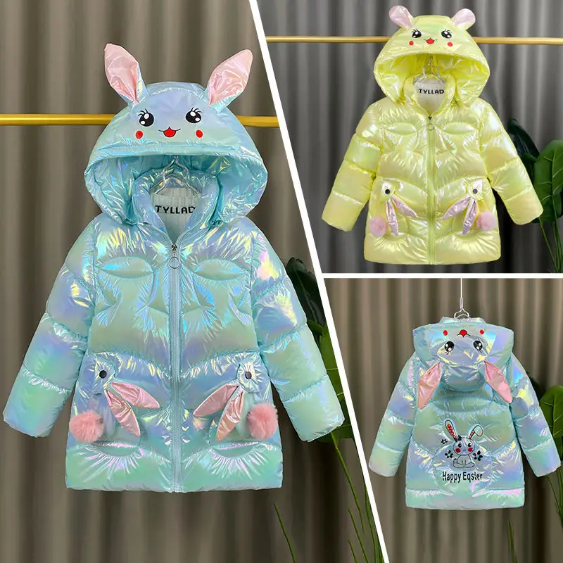 

Kids Cotton Clothing Thickened Down Girls Jacket Baby Winter Warm Coat Zipper Rabbit Hooded Costume Child Outwear 1-6Years TZ319