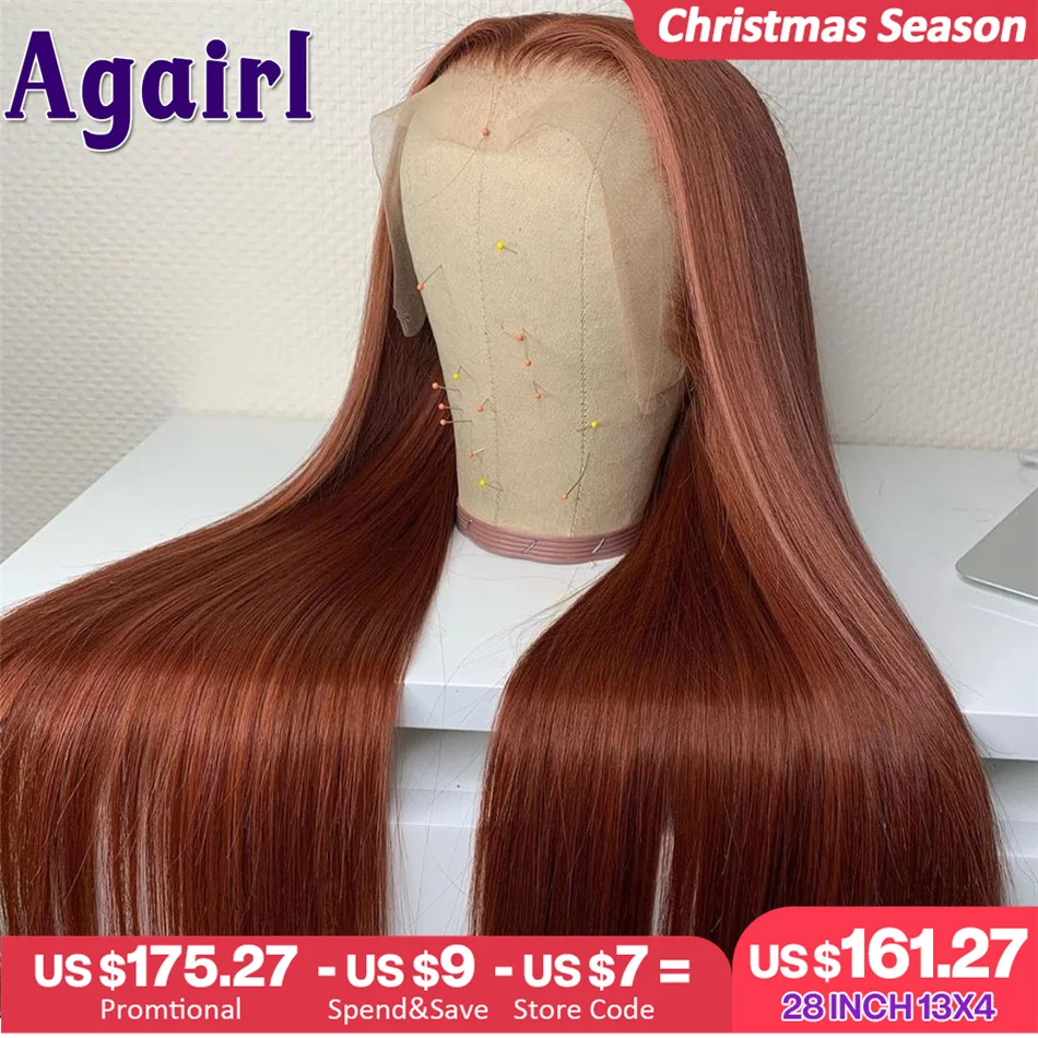 Chocolate Brown Straight Lace Front Human Hair Wigs 13x6 HD Transparent Lace Frontal Wig Ginger Orange Brazilian Lace Wigs 180%