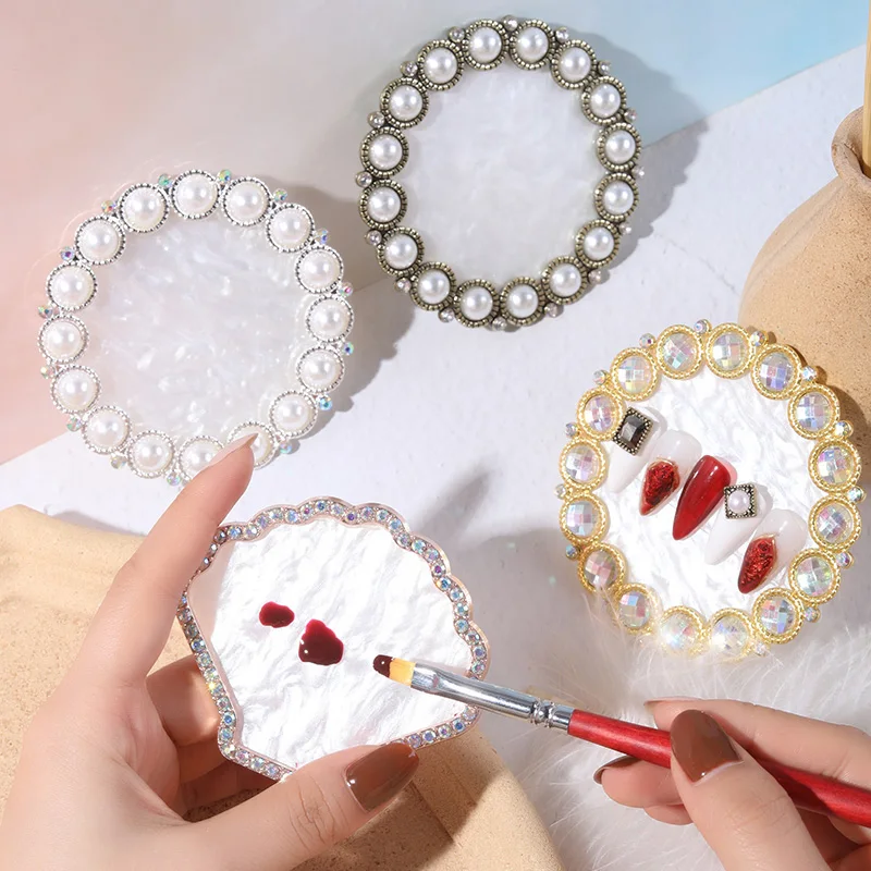 

Nail Gel Color Mixing Palette With Sparkle Pearl Rhinestones Nail Gel Color Display Board Plate For Nail Tips Paint Drawing Tool
