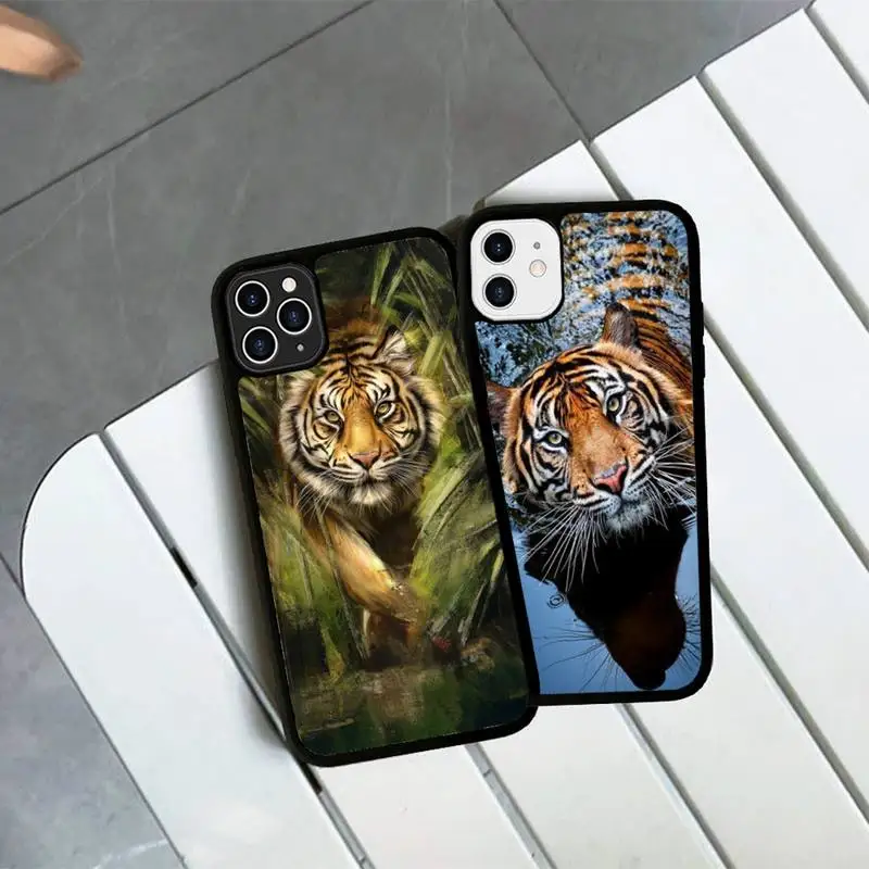 

Animal Tiger Phone Case Silicone PC+TPU Case for iPhone 11 12 13 Pro Max 8 7 6 Plus X SE XR Hard Fundas