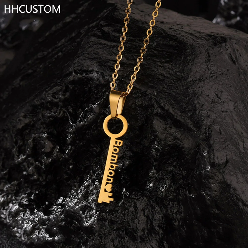 

HHCUSTOM Custom Key Name Necklace Personality Stainless Steel Chain Gold Nameplate Pendant Choker Jewelry For Women Party Gift
