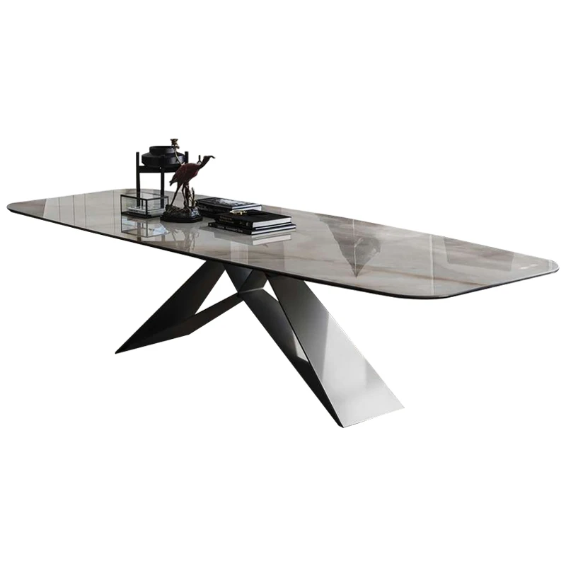 

Nordic marble dining table rectangular simple modern small family villa family dining table creative designer meal