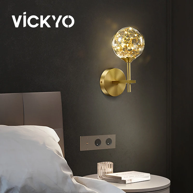

Медный настенный светильник VICKYO, современный роскошный домашний Декор светодиодный настенные лампы для гостиной, дивана, спальни, прикроватный светильник, коридора