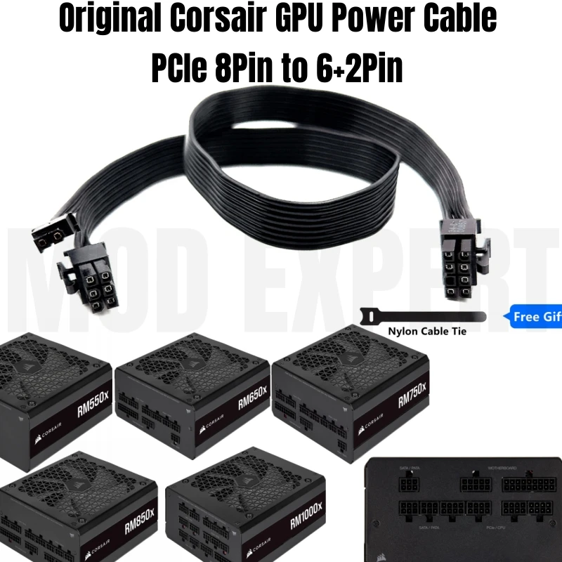 

Original Corsair PCIe 8Pin to 6+2Pin GPU Power Cable for RM650x RM750x RM850x RM1000x Type 4 Modular Power Supply 650mm 18AWG
