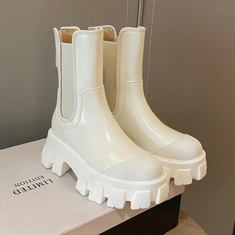 

LeShion Of Chanmeb Designer Natural Leather Goth Boots Women 2022 Winter Chunky High heels Platform Martins Chelsea Boots Winter