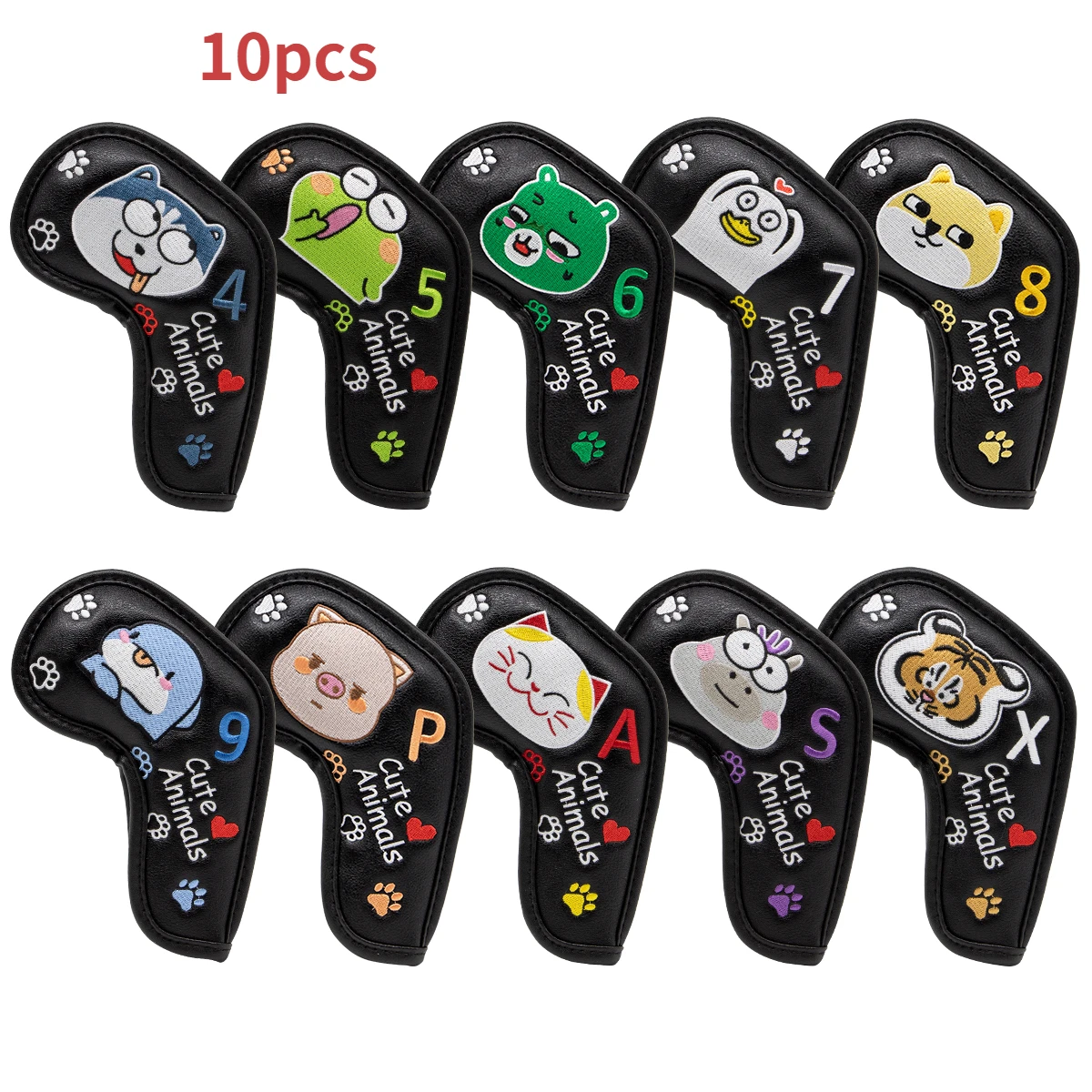 

4-9ASPX 10pcs Cute Animal Design Golf Iron Head Covers Iron Headovers with Long Neck Iron Head Covers