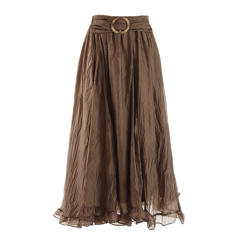 

PHOEBE HZ Mesh Edible Tree Fungus Skirt 2023 Summer New Style Temperament Gentle High Waist A Line Full Hemline Goddess Skirt