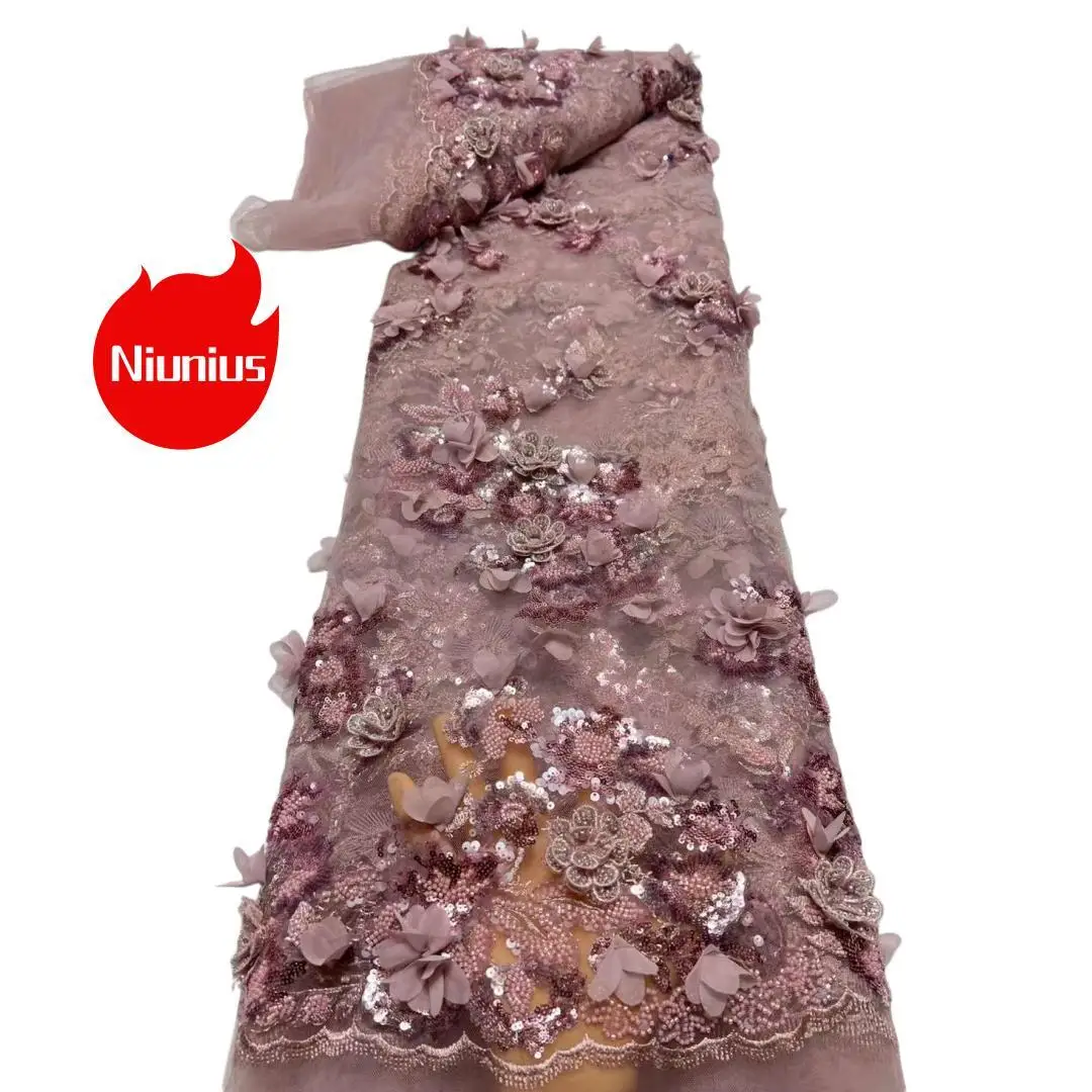

Новейшая классическая ткань с 3D аппликацией высокого качества, африканский тюль, сетка, кружево с бусинами и камнями для свадебного платья NN3988_K