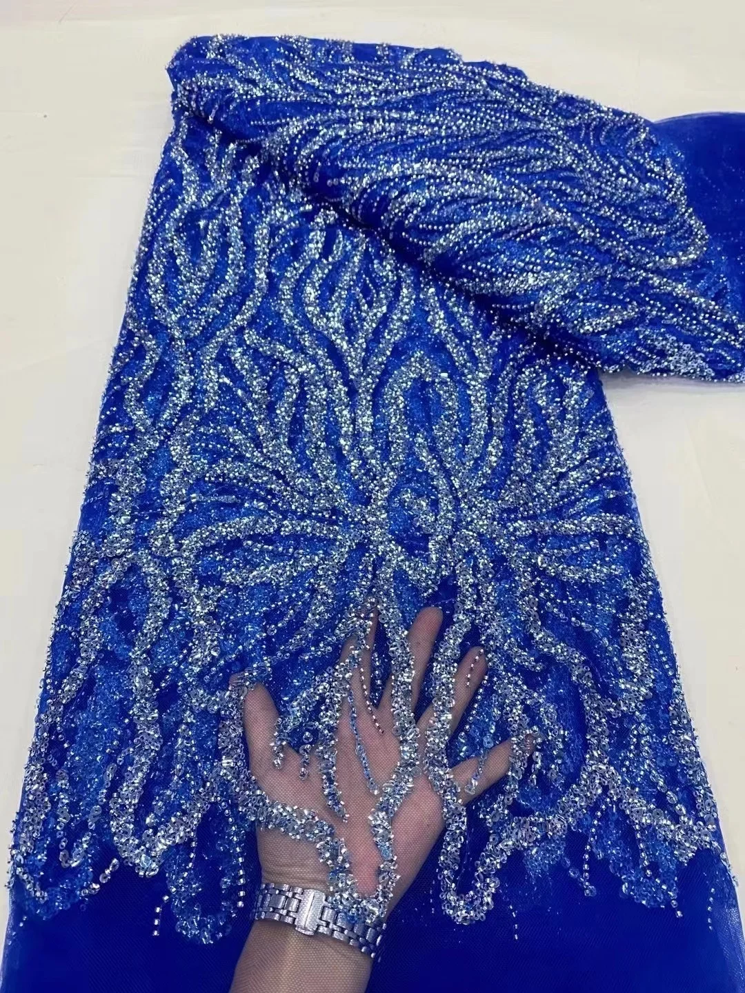 

Африканская кружевная ткань Bestway ручной работы, 5 ярдов, Высококачественная нигерийская Свадебная кружевная ткань с бисером Asoebi, роскошные ткани