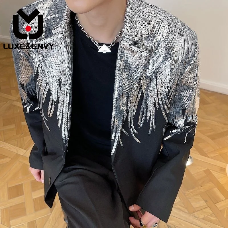 

Роскошный Повседневный Мужской Блейзер люкс & ENVY с вышивкой из плотного материала, Новинка осени 2023, модная облегающая куртка, уличный костюм, пальто