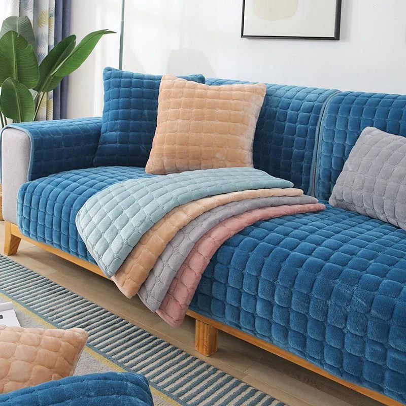 

Plush Sofa Cover Sectional Cushion Cover Recliner Sofa Towel Mats Non-slip 1/2/3/4 Seater L Shape Sofa Protector