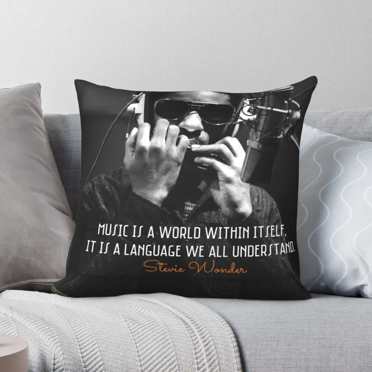 

Stevie Wonder Pillowcase Polyester Linen Velvet Pattern Zip Decor Pillow Case Bed Cushion Case 45x45