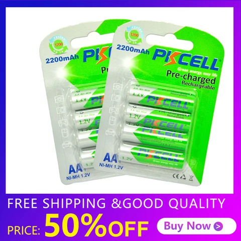 Аккумуляторные батарейки PKCELL AA Ni-MH 2200 мАч 8 шт