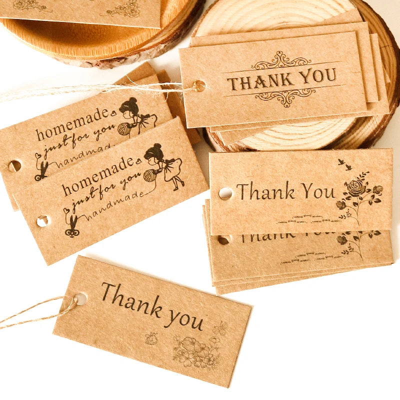 

50pcs 5.8x2.7cm Kraft Paper Tags Thank You Label for DIY Gift Packing Mini Decoration Tag Party Favor Deco Jewellery Cards