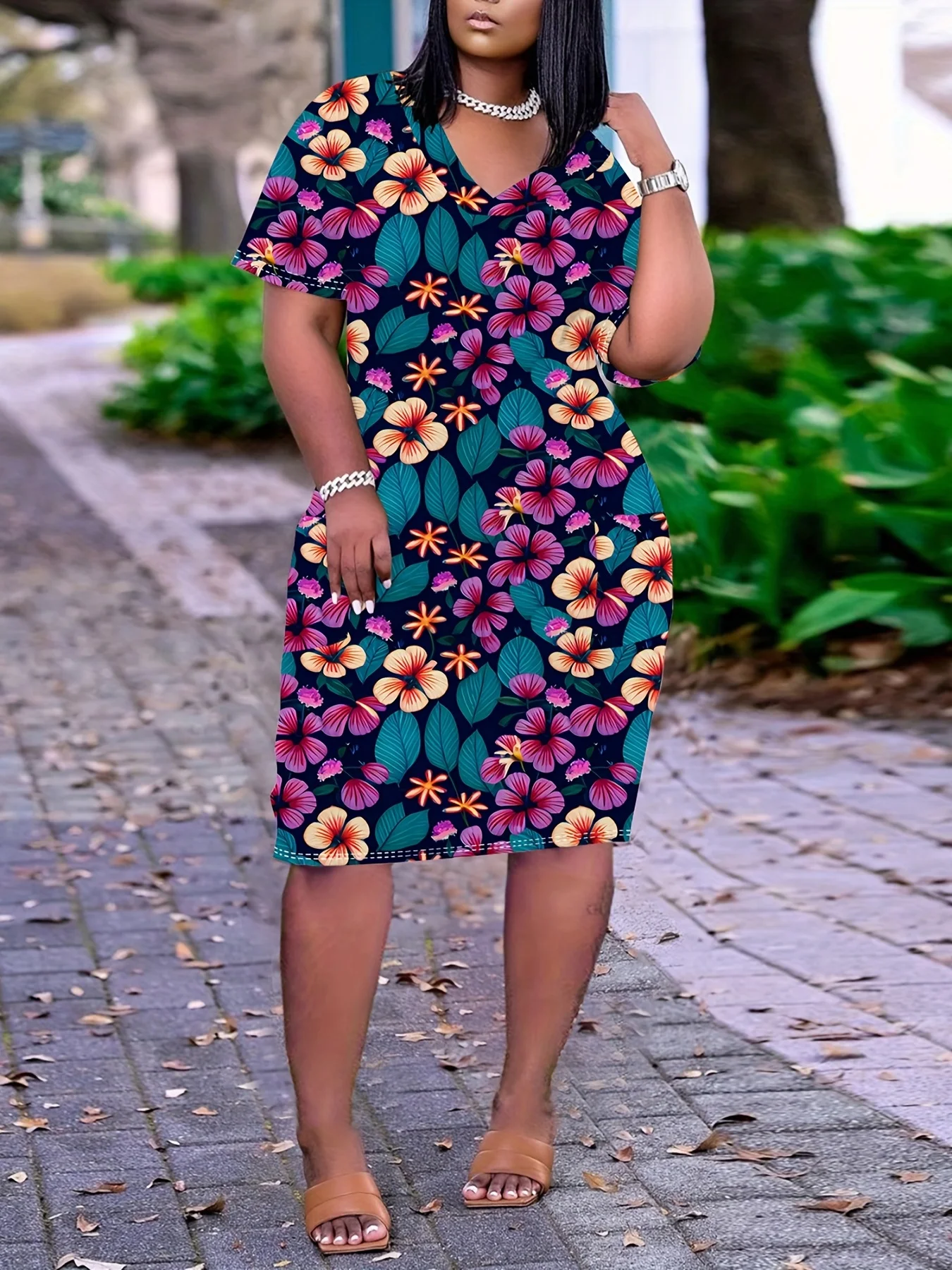 

2023 Early Autumn New Women's V-neck Dress 3D Small Flower Pocket Dress Personalized Fashion Women's Top Factory Direct Sales