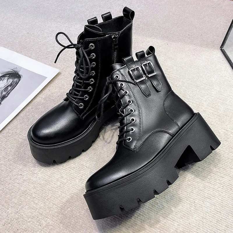 Autumn New Style Boots Women Casual Shoes Platform Boots Sneakers PU Leather Shoes Woman High Top White Shoes Botas Femininas