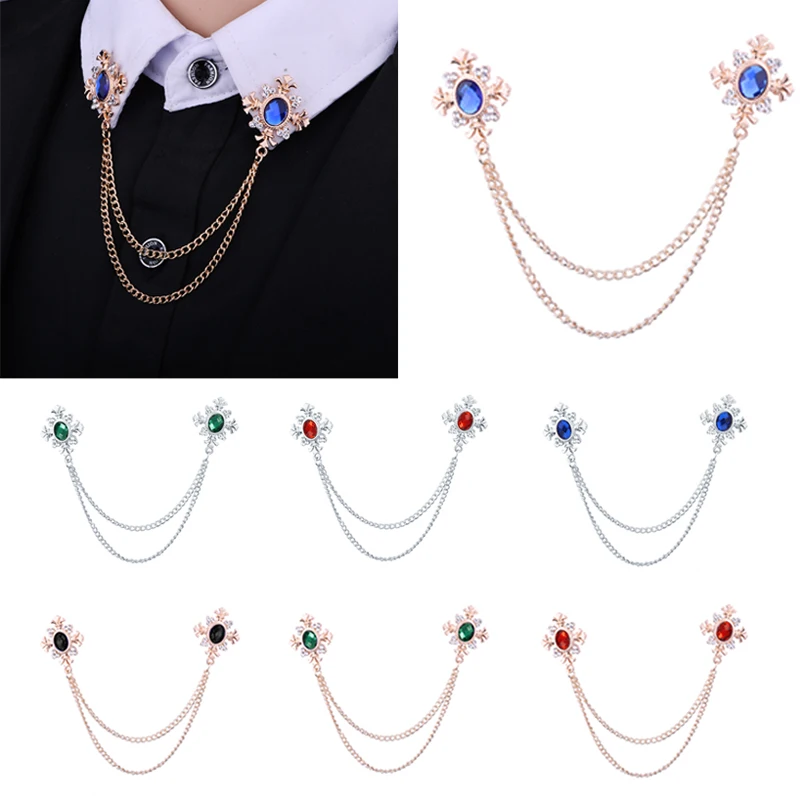 

Fashion Chain Tassel Crystal Cross Brooches Personality Women Shirt Collar Lapel Pin Buckle Design Snowflake Brooch Jewelry