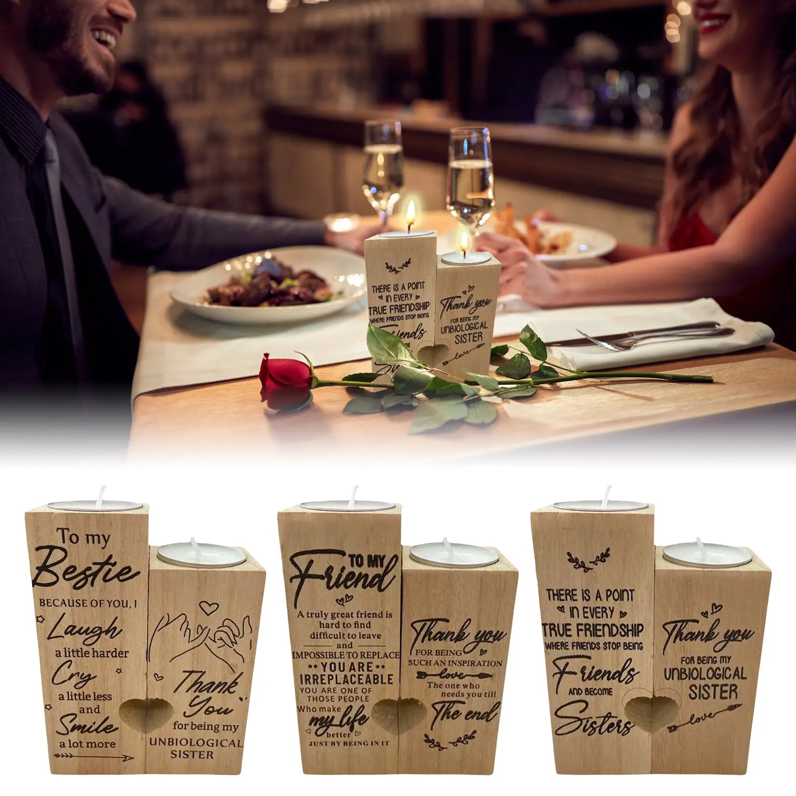 

Tealight Candle Holder Heart Shaped Wooden Candle Holder Romantic Decor Unique Gift For Women Wife Wedding Valentine's Day