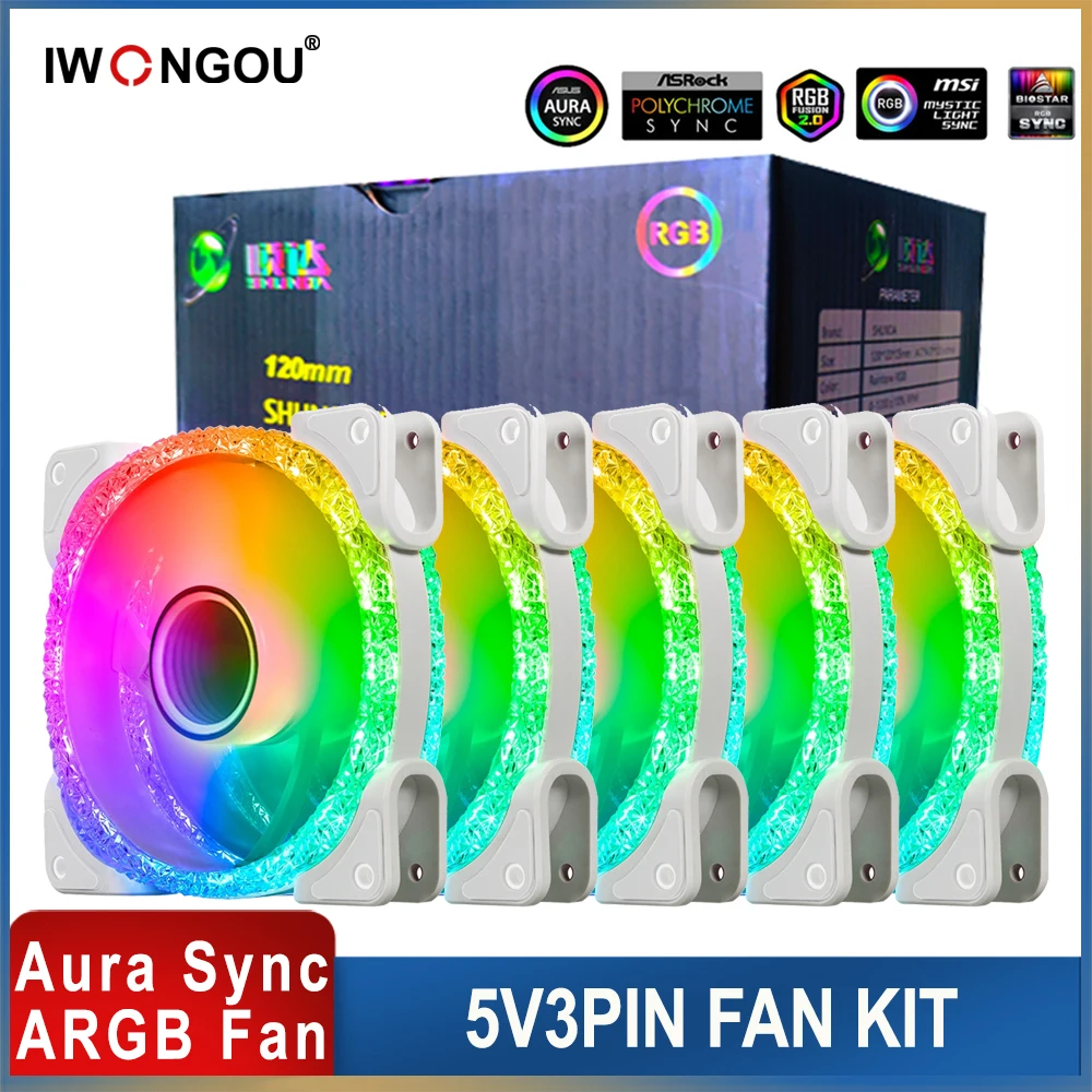

IWONGO ПК Вентилятор 120 мм белый Ar12pro Комплект вентиляторов Argb 120 мм вентилятор 4pin 3pin5v Вентилятор охлаждения неограниченное пространство 12 см ПК чехол
