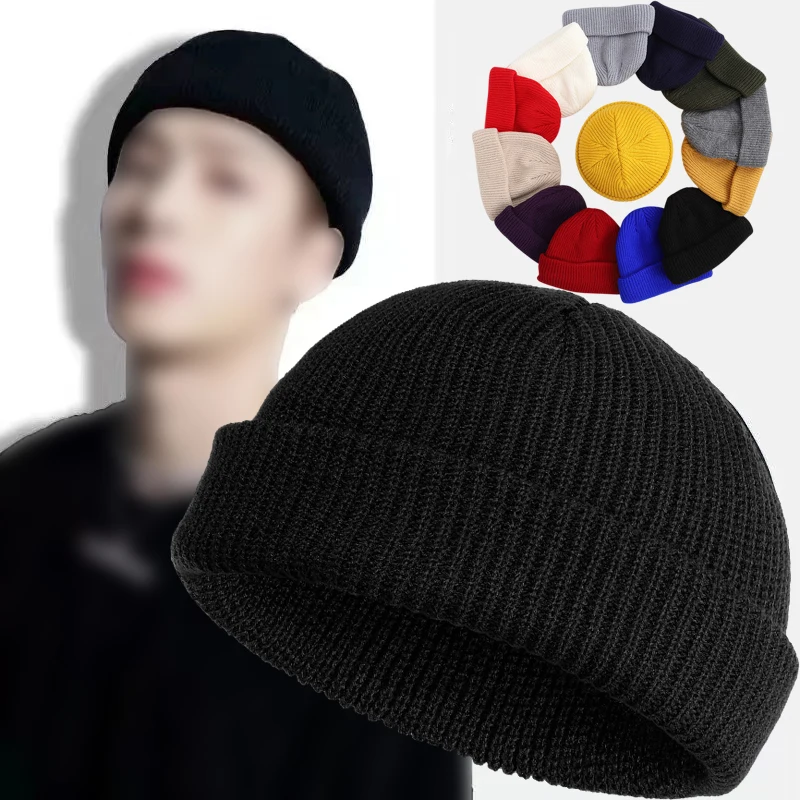 

Fashion Hip Hop Beanie Knitted Hat Men Skullcap Women Winter Warm Brimless Baggy Melon Cap Cuff Docker Fisherman Beanies Hats