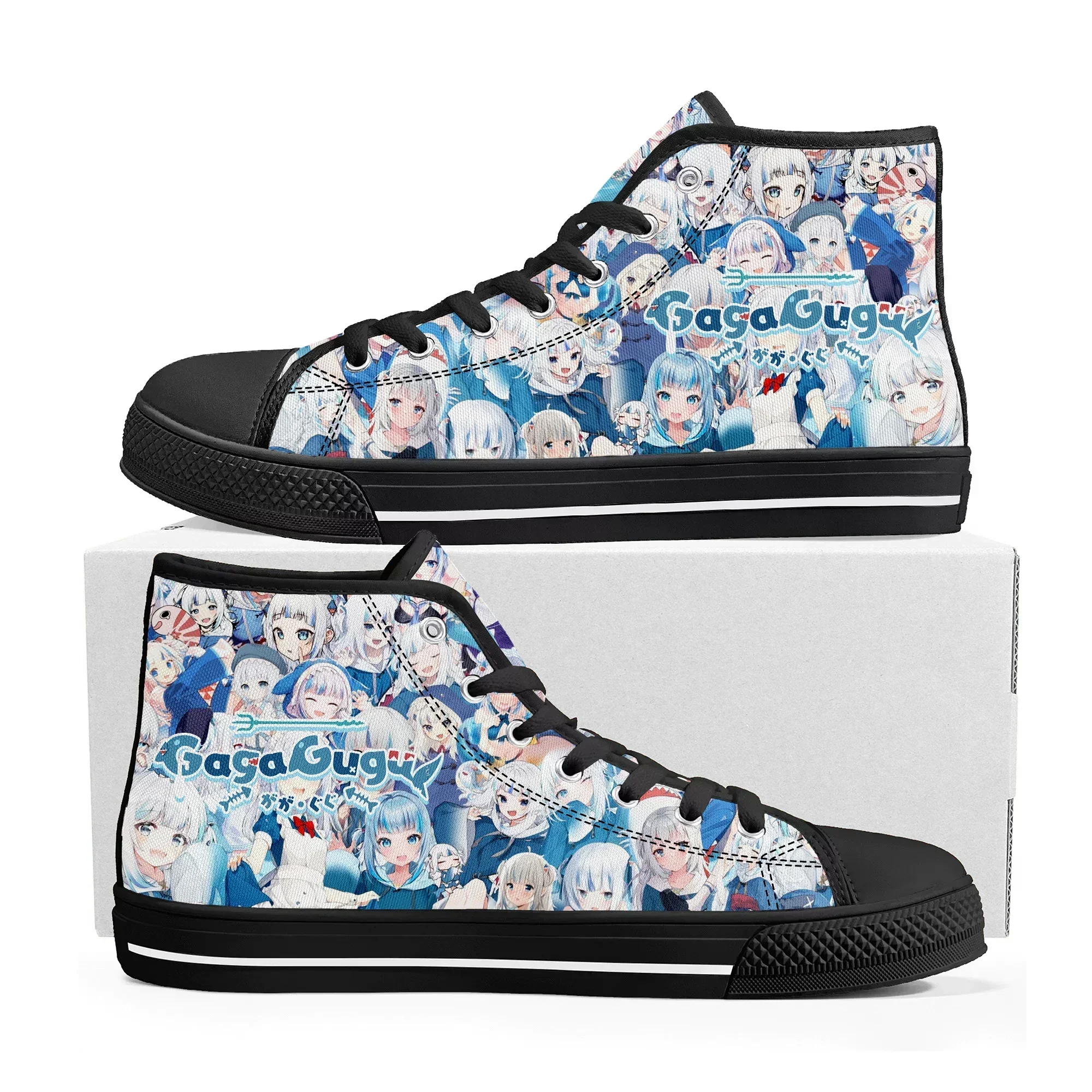 Фото Кроссовки Gauru Gura High Top для мужчин и женщин, модные, высококачественные, из канваса, с аниме-принтом, повседневные, на заказ №2
