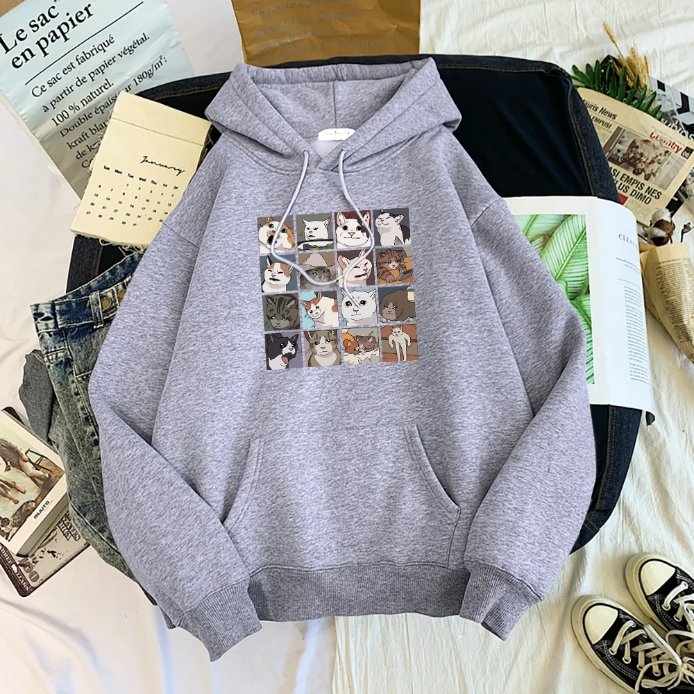 

Meme Cats Cute Cartoons Print Sweatshirt Harajuku Fashion Fleece Hoodie Cute Fleece Streetwear Autumn Oversized Hoody Male