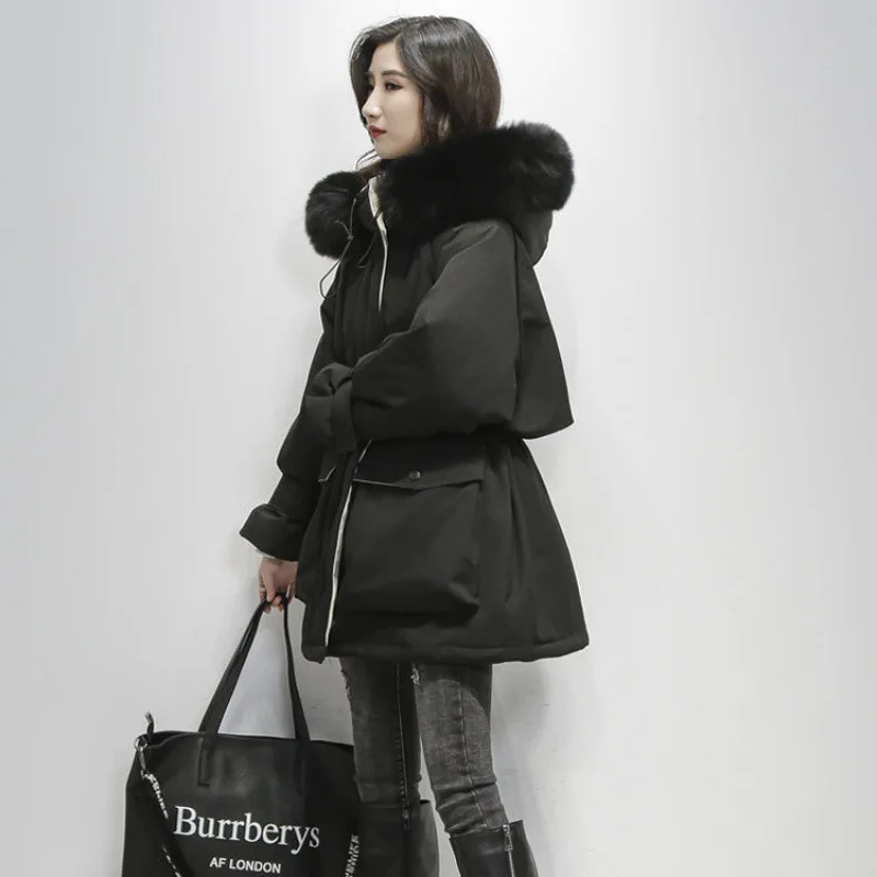 2022 new down cotton jacket for women loose thickened large wool collar cotton jacket for women