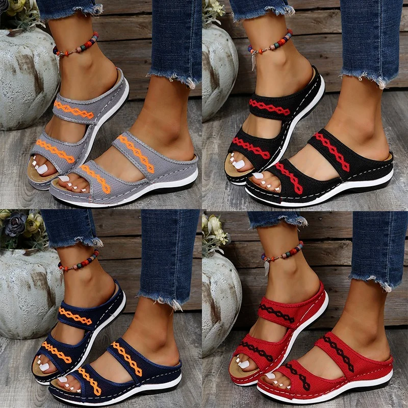 

Plus Size Fish Mouth Sandals 2022 Summer Outdoor Breathable Wedge Heel Women's Casual Open Toe Retro Sandalias De Mujer35~43