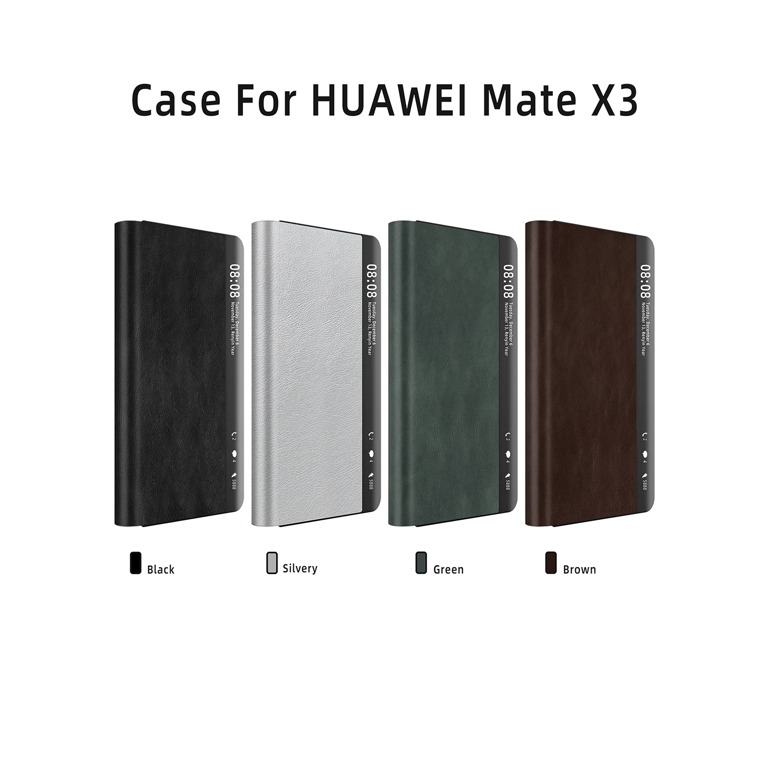 For Huawei Mate X3 Case Luxury Plain Leather Intelligent Window Folding Shockproof All Inclusive Protection Back Cover Accessory