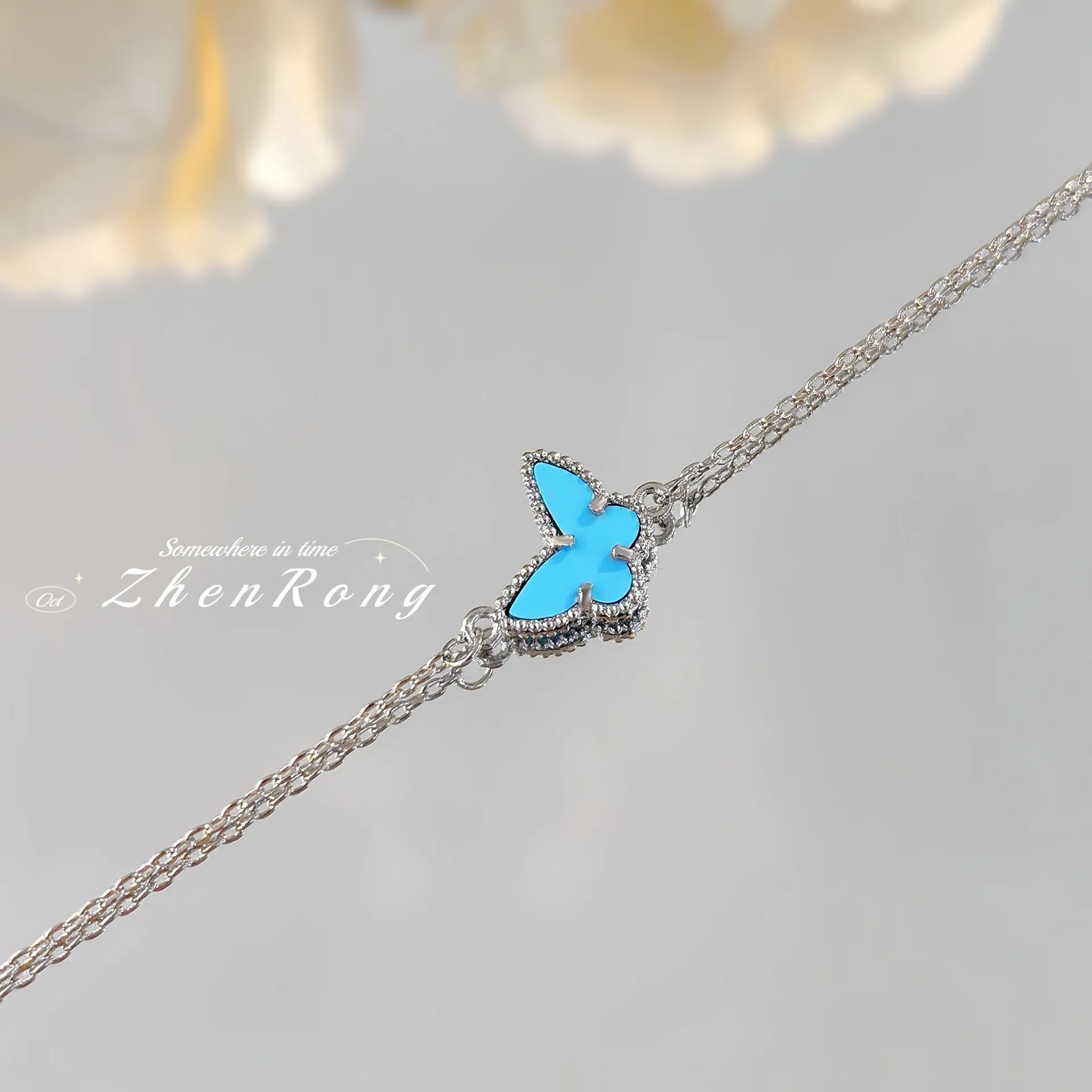 Легкий роскошный модный синий бирюзовый браслет для женщин 2024 браслет-бабочка